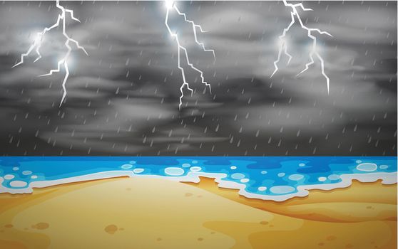 A thunderstorm scene at beach