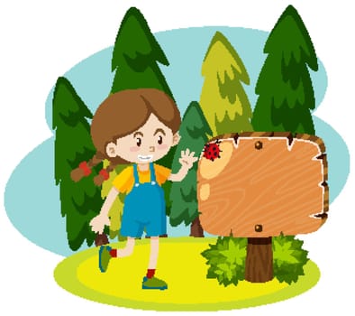 Frame template with happy girl in the park illustration