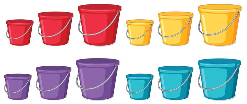 Set of different coloured buckets illustration
