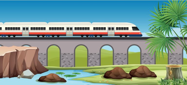 Modern train to countryside illustration