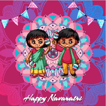 Navaratri poster design with kids holding maracas