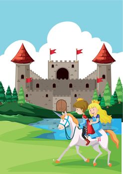 Prince and princes riding horse illustration
