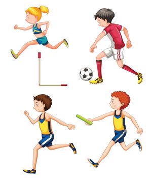Set of different sporting people