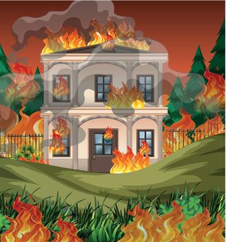 Fire destroy mansion background