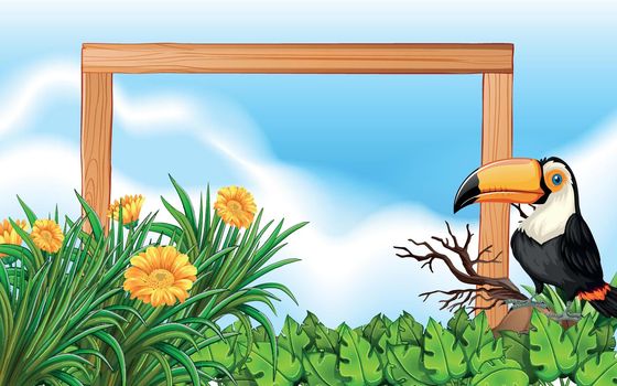 Toucan wood frame background illustration