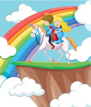 Princess and prince riding horse