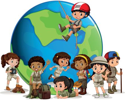 Multicultural scout with globe