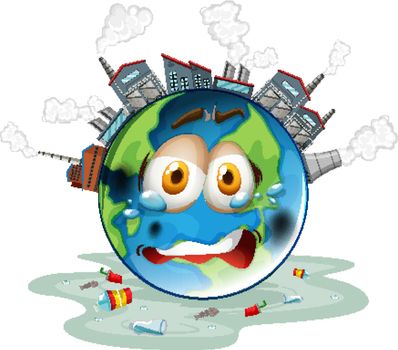Global warming poster with factory on earth