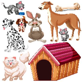 Set of isolated different pets illustration