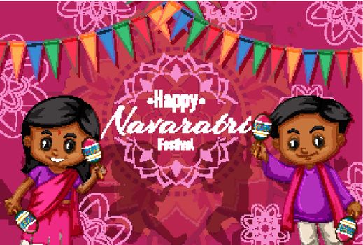 Navaratri poster design with happy children