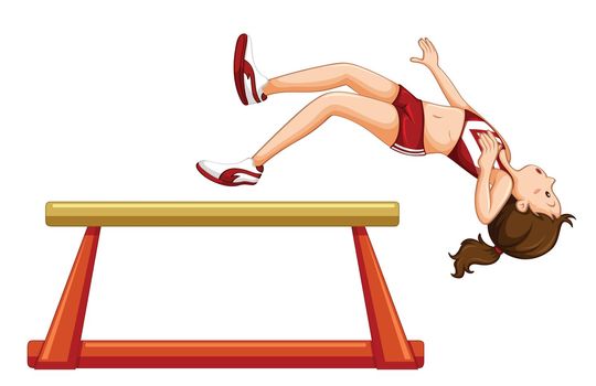 Girl falling off gymnastic beam