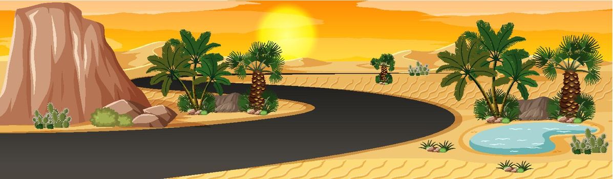 Desert oasis with palms nature landscape scene