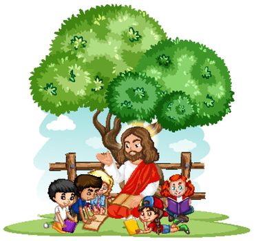 Jesus preaching to a children group cartoon character