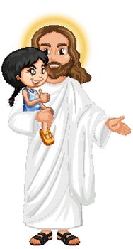 Jesus carry cute girl with feeling merciful