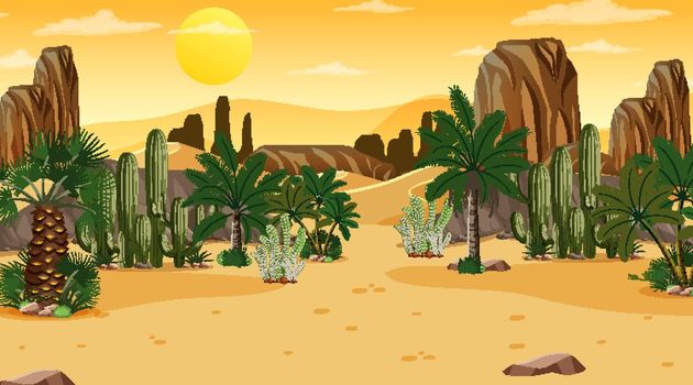 Desert forest landscape at sunset scene with oasis
