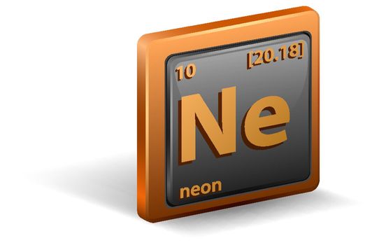 Neon chemical element. Chemical symbol with atomic number and atomic mass.