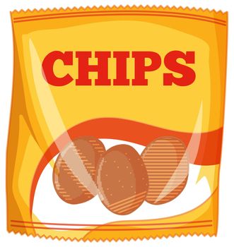 Bag of potato chips on white background illustration