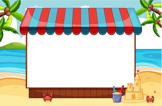 Blank banner with awning in beach scene