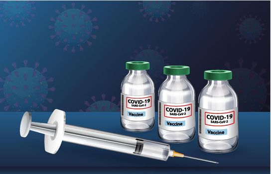 Medical syringe with needle for covid-19 or coronavirus poster or banner