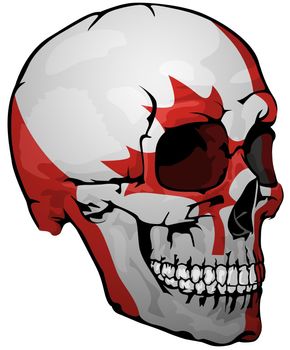 Canadian Flag Painted on a Skull - Design Element with National Colors for Your Graphic Illustrations Isolated on White Background, Vector