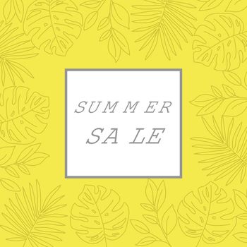 Summer sale banner with tropical leaves. Summer banner