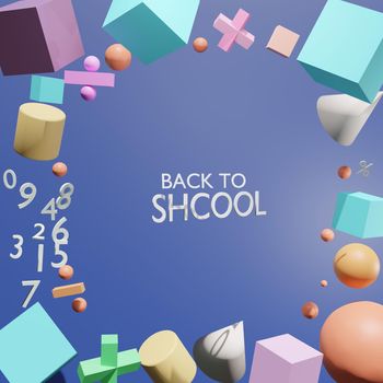 Abstract, mathematical notation and mathematical numbers contain the word BACK TO SCHOOL, a concept for the opening of the new semester School and educational institutions 3D rendering.