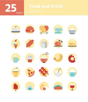 Food and drink flat icon set. Vector and Illustration.
