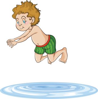 a boy diving into water