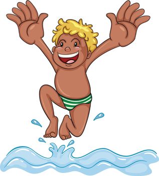 a boy diving into water