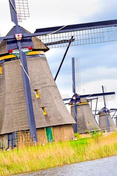 Kinderdijk, Traditional Dutch Windmills Pumping Water, Netherlands