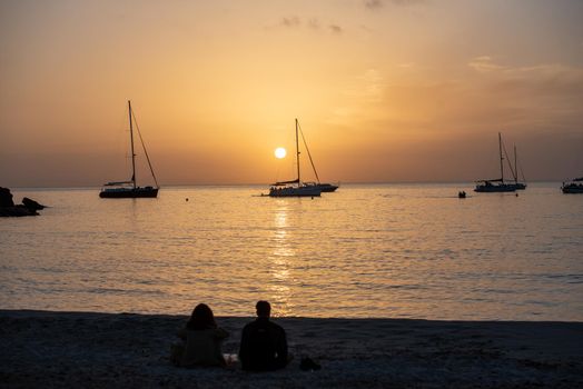 The end of the day in Cala Saona beach, Formentera, Spain