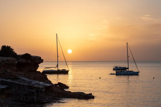 The end of the day in Cala Saona beach, Formentera, Spain