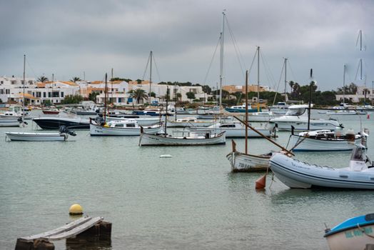 Boats in the port of La Savina in Formentera summer 2021.