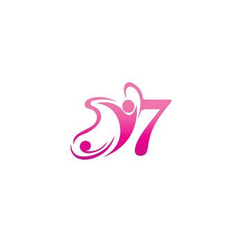 Number 7 butterfly and success human icon logo design illustration