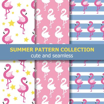 Joyfull summer pattern collection. Flamingo theme, Summer banner.