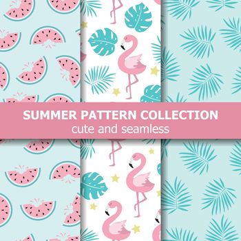 Exotic summer pattern collection. Flamingo and watermelon theme, Summer banner.