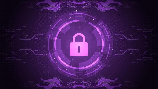 Security system interface on dark purple background.