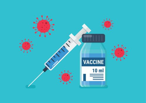 Medical ampoule vaccine and syringe fight against coronavirus