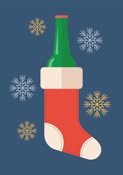 Bottle of Beer in Christmas Stocking with snowflake pattern