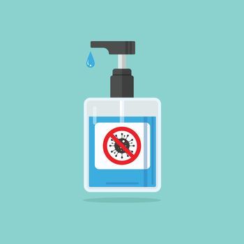 Hand sanitizer pump bottle with virus sign caution