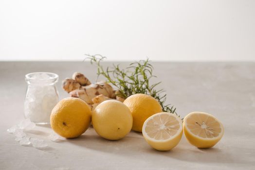 Detox Lemon Ginger Water with rosemarry