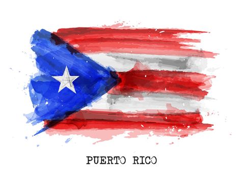 Realistic watercolor painting flag of Puerto rico . Vector .