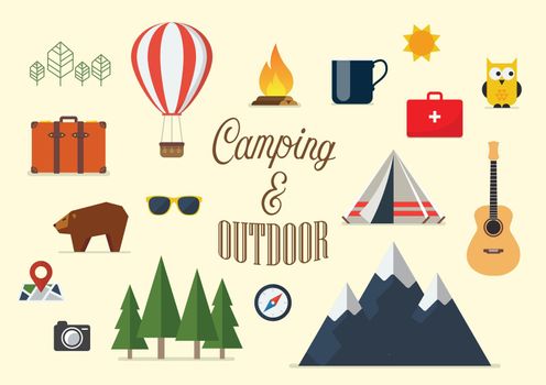 Collection of camping elements in flat design