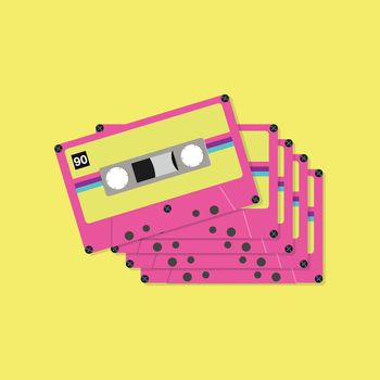 Tape cassette tapes in flat style