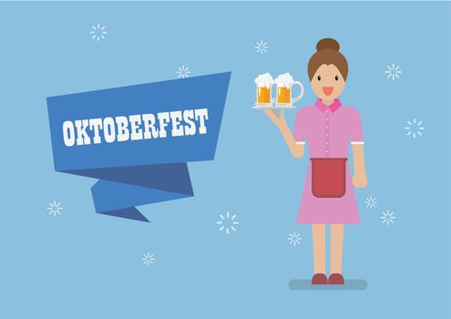 Oktoberfest with Waitress character serving glass of beer