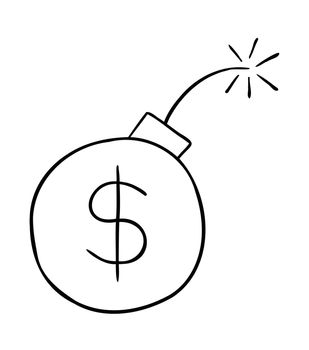 Cartoon vector illustration of dollar bomb about to explode