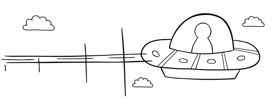 Cartoon vector illustration of UFO flying in the sky