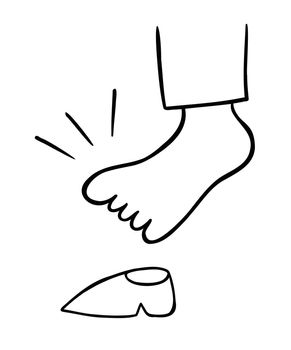 Cartoon vector illustration of man's big foot and small shoes