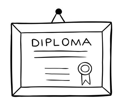 Cartoon vector illustration of framed diploma hanging on the wall