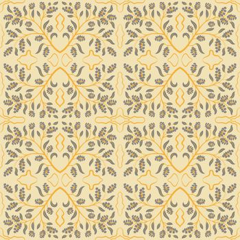 Grey yellow floral damask pattern